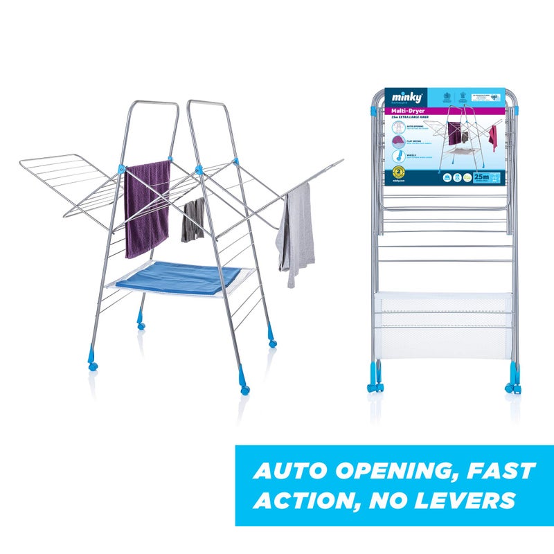 Minky Homecare Multi Dryer - Clothes Drying Rack with 82 Feet of Rack Space â€“ Folding Indoor Laundry Air Dryer (Silver) - Image 3